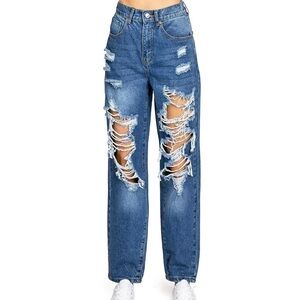 Wax Jean High Waisted Distressed Mom Jean